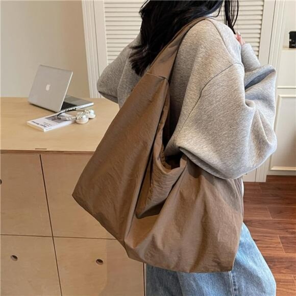 Women Solid Color Slouchy Tote Bag Large Capacity Shoulder Purse Versatile - Picture 4 of 8